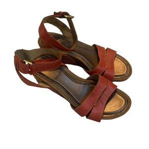 Naturalizer Panya  Red Leather Ankle Wrap Wedges 9